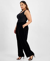 Kasper Plus Velvet Wide-Leg Pull-On Pants