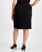 Kasper Plus Plaid Sequin Pencil Skirt