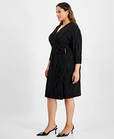 Kasper Plus 3/4-Sleeve Knit Wrap Dress