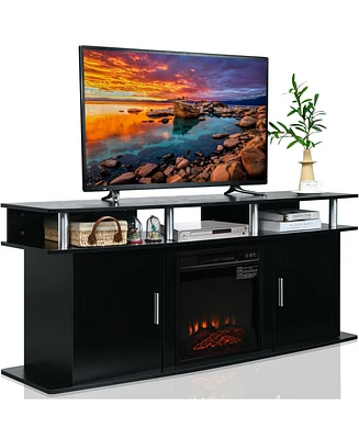 Gymax 63'' Fireplace Tv Stand W/18'' 1400W Electric Fireplace up to 70'' Black