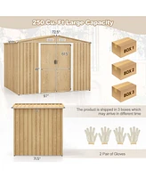 Costway 8 × 6 Ft Outdoor Storage Shed Galvanized Steel Shed with Base Floor Wood Grain
