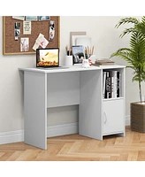Costway Modern Computer Desk with Cabinet Cable Holes & Open Shelf Storage for Home Office