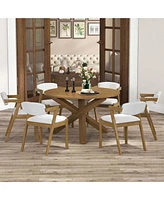 Costway 47" Round Dining Table with Solid Acacia Wood Legs for 4-6 Person for Kitchen