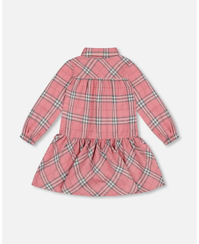 Deux par Girl Flannel Shirt Dress With Frill Pink Plaid - Toddler|Child