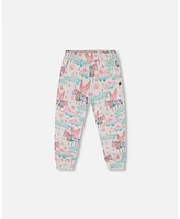 Deux par Big Girls Shiny French Terry Sweatpants Gray Mix Printed Unicorn