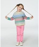 Deux par Toddler Girls Horizontal Stripe Sweater Beige, Blue And Pink - Toddler|Child