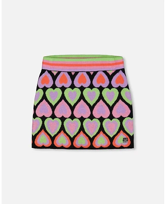 Deux par Big Girls Jacquard Hearts Skirt Multicolor