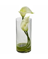 Slickblue Double Calla Lily with Cylinder Vase Elegant Floral Arrangement for Stylish Decor (Set of 2)