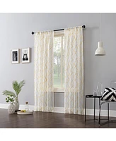 Abstract Geometric Embroidery Semi-Sheer Rod Pocket Curtain Panel