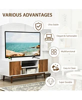 Gymax Tv Stand Entertainment Media Console w/2 Storage Cabinets & Open Shelves