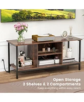 Gymax Tv Console Table w/ Power Outlets 50" Industrial Tv Stand w/ Open Shelves & Compartments