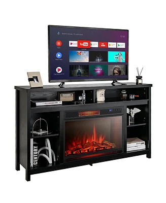 Gymax 58'' Fireplace Tv Stand Entertainment Console w/ Spacious Tabletop & Shelves