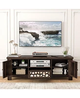 Gymax 55'' Retro Tv Stand Media Entertainment Center w/ Mirror Doors & Drawer Brown