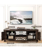 Gymax 55'' Retro Tv Stand Media Entertainment Center w/ Mirror Doors & Drawer Brown