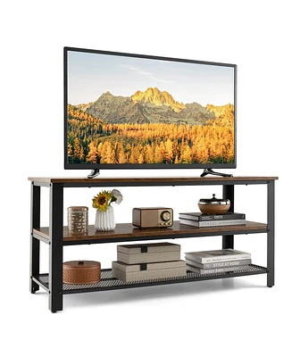 Gymax 3-Tier Industrial Tv Stand Entertainment Center Console Metal Frame Rustic Brown