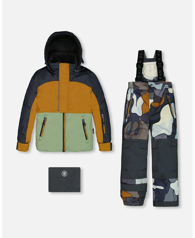 Deux par Toddler Boys Two Piece Snowsuit Colorblock And Print Camo Dark Gray - Toddler|Child