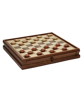 We Games French Staunton Chess & Checkers Set - Weighted Pieces, Brown & Natural Wooden Board with Storage Drawers - 15 in.