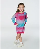 Deux par Girl Knit Dress With Heart Gradient Candy Pink And Blue - Child