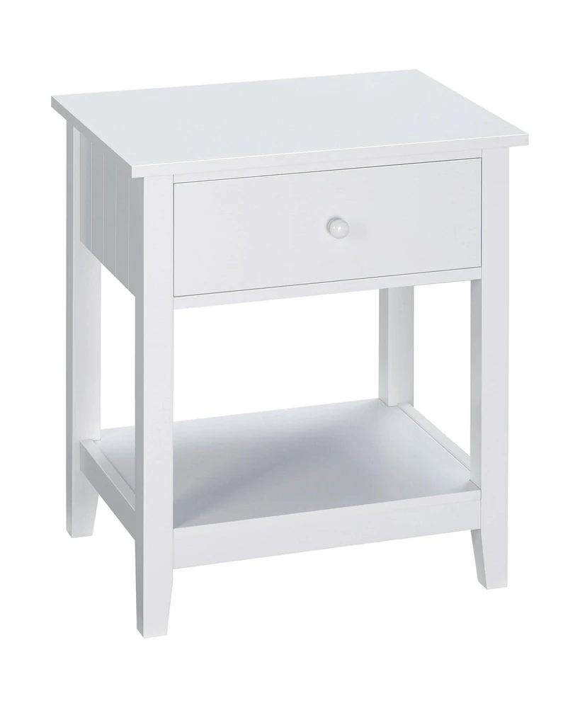 Homcom Freestanding Wooden Side Table with Storage Drawer and Bottom Shelf, White