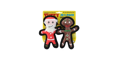 Tuffy Jr Holiday Gingerbread Man and Santa 2 Pack, Dog Toy