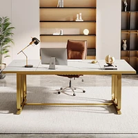 Tribesigns 70.87" Executive Desk, Modern Office Desk, Wooden Home Office Desk, Rectangular White Computer Desk with Golden Metal Legs, Large Workstati