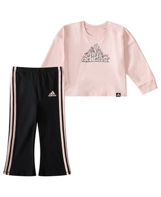 adidas Baby Girls 2-Piece Long Sleeve Tee Flare Pant Set