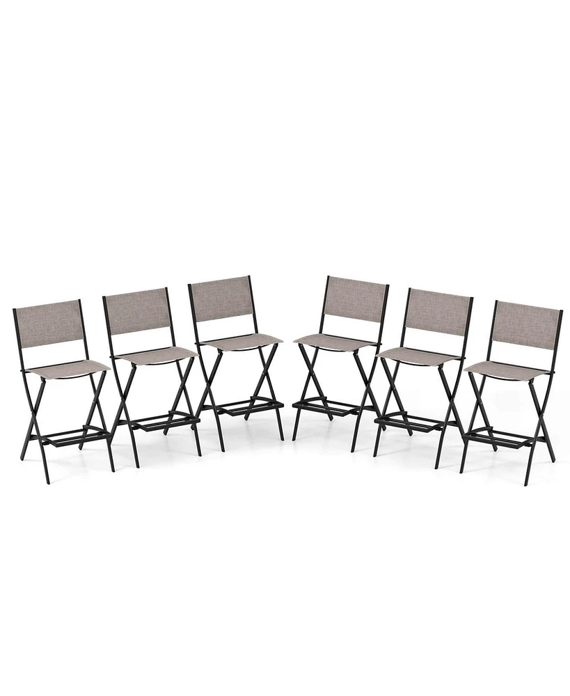 Costway Set of 6 Outdoor Bar Chair Folding Bar Height Stool with Metal Frame