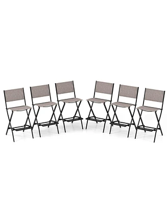 Costway Set of 6 Outdoor Bar Chair Folding Bar Height Stool with Metal Frame