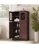 Costway Bathroom Storage Cabinet Linen with Doors and Adjustable Shelves