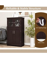 Costway Bathroom Storage Cabinet Linen with Doors and Adjustable Shelves