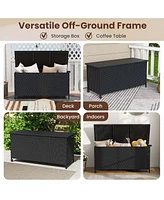 85 Gallon Rattan Deck Box with Waterproof Liner Universal Wheels & Gas Strut