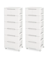 Costway 2 Pcs 7-Drawer Plastic Rolling Storage Cart with 4 Universal Wheels Dresser Cabinet