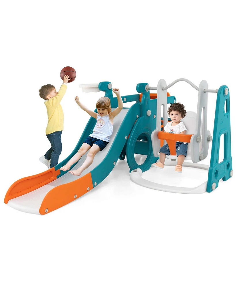 Costway 5-in-1 Toddler Slide Set with Basketball Hoop and Swing Baby Slide Playset Indoor