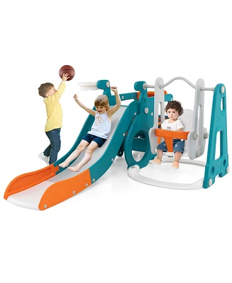 Costway 5-in-1 Toddler Slide Set with Basketball Hoop and Swing Baby Slide Playset Indoor