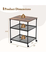 Costway 3-Tier Printer Stand Rolling Fax Cart with Adjustable Shelf & Swivel Wheel