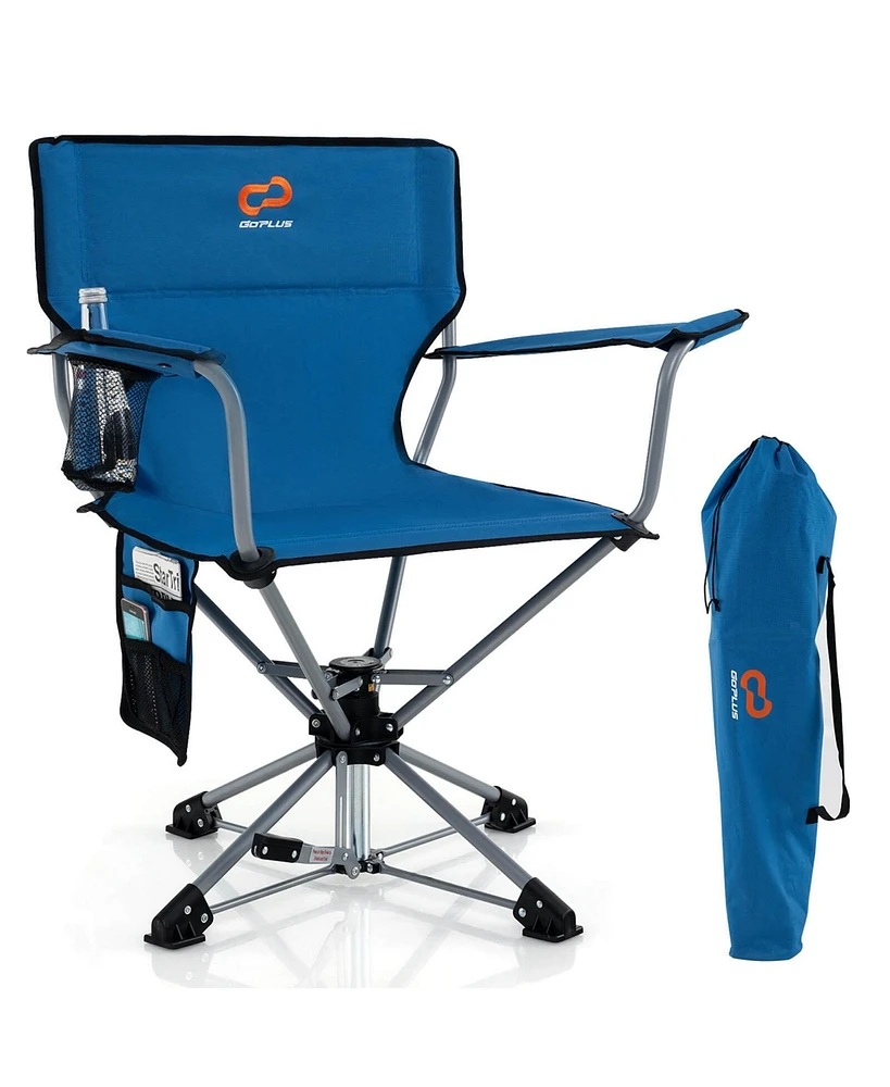 Costway 360° Swivel Hunting Chair with Mesh Cup Holder & Storage Pockets Cozy Backrest