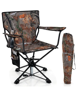 Costway 360° Swivel Hunting Chair with Mesh Cup Holder & Storage Pockets Cozy Backrest