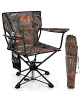 360° Swivel Hunting Chair with Mesh Cup Holder & Storage Pockets Cozy Backrest