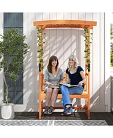 Costway Patio Garden Arbor with Pergola Bench 2 Trellises for Climbing Plants Vines Grapes