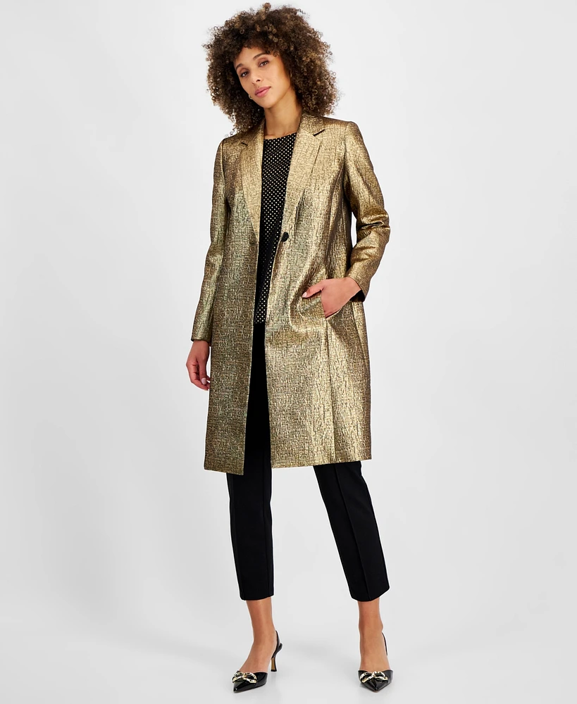 Kasper Women's Metallic Textured Coat,Regular and Petite Sizes