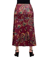 24seven Comfort Apparel Women's Wine Print Elastic Waist A Line Maxi Skirt