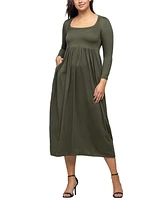 24seven Comfort Apparel Women's Long Sleeve Empire Waist Pocket Maxi Dress