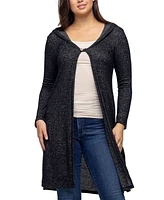 24seven Comfort Apparel Women's Knee Length Long Sleeve Hooded Cardigan Shrug