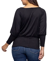 24seven Comfort Apparel Women's Round Neck Long Sleeve Banded Bottom Top