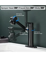 Boyel Living Single Handle Single Hole 2-Spray Swivelable Stainless Steel Bathroom Faucet with Deckplate Included in Matte Black