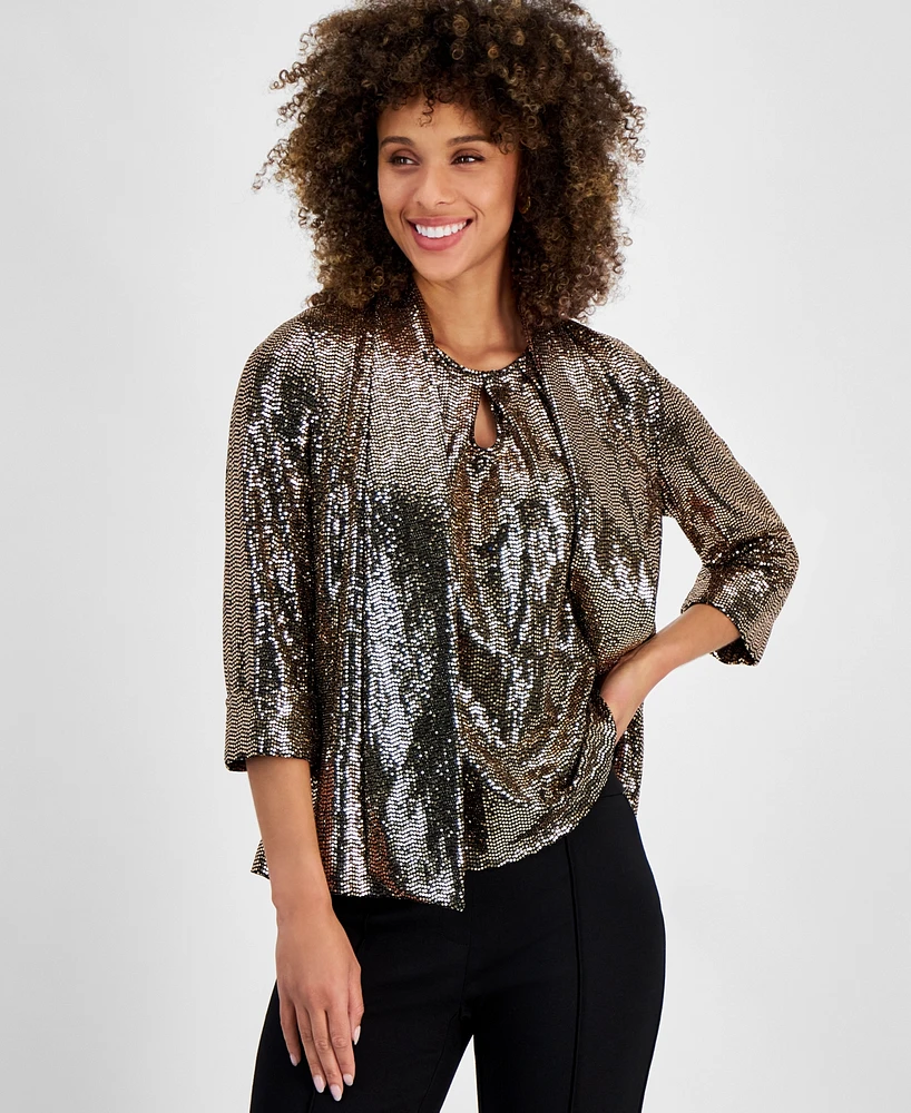 Kasper Women's Mirror-Dot Open-Front Shawl-Collar Jacket, Regular and Petite Sizes