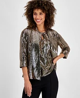 Kasper Women's Mirror-Dot Open-Front Shawl-Collar Jacket, Regular and Petite Sizes