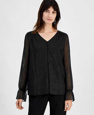 Kasper Women's Double-Layer Shimmer Blouse, Regular and Petite Sizes