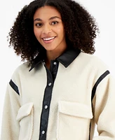 Madden Girl Juniors' Faux-Leather-Trim Sherpa Jacket