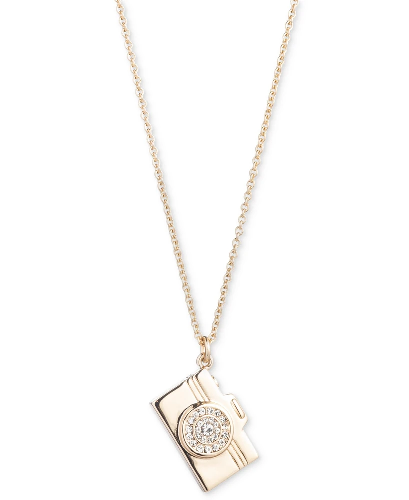 Emily in Paris Gold-plated Pave Camera Pendant Necklace, 16" + 3" extender